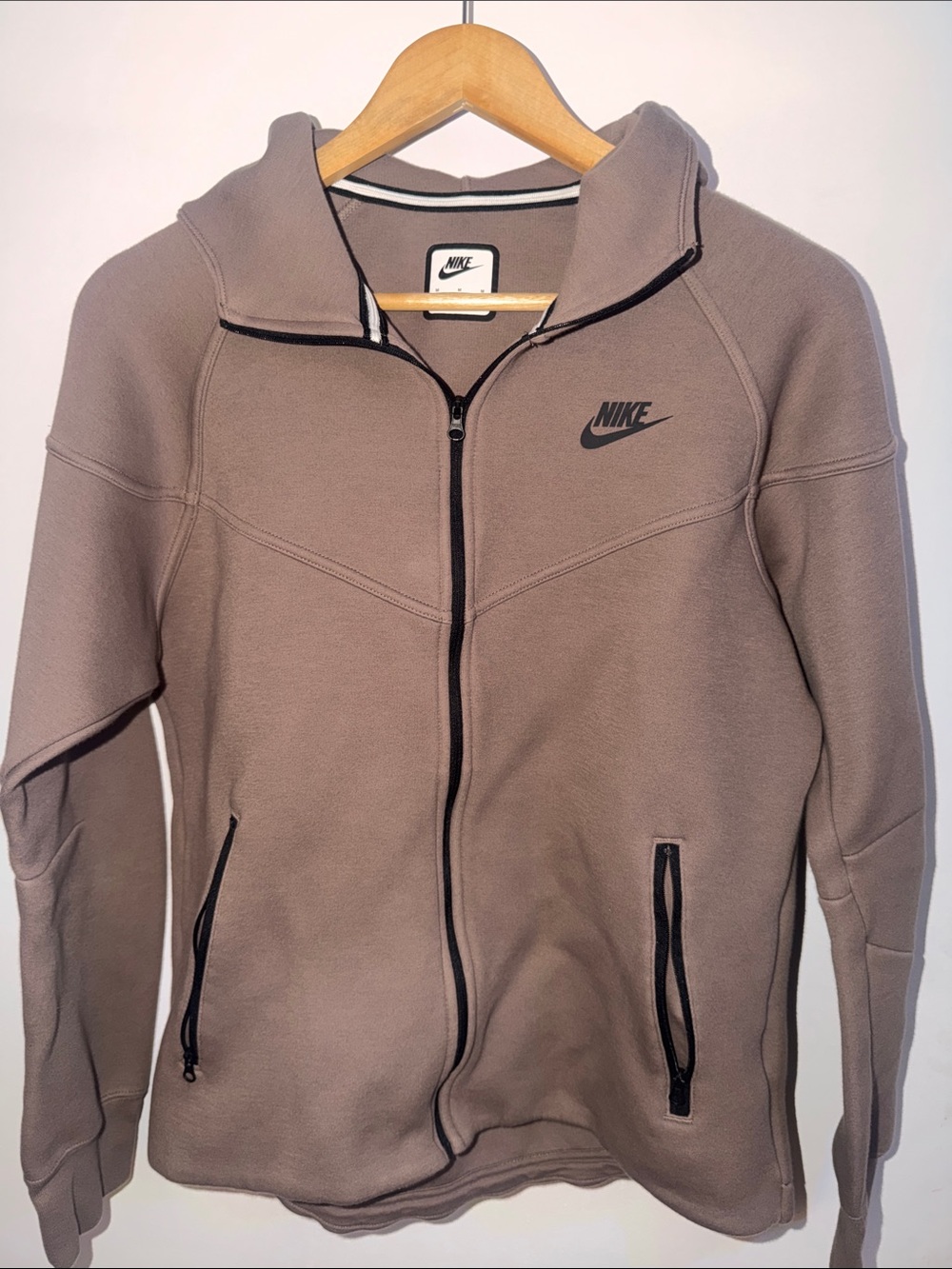 Nike Women’s Tech Taupe Brown Full-Zip Fleece Jacket with Black Trim